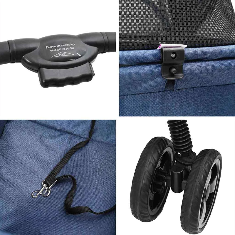 vidaXL Saliekams mājdzīvnieku ratiņš Zila 81 x 47 x 99 cm Poliesters