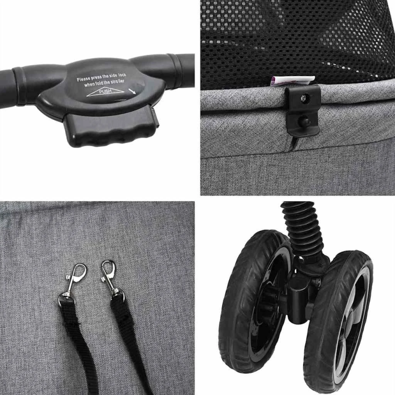 vidaXL Saliekams mājdzīvnieku ratiņš Pelēka 81 x 47 x 99 cm Poliesters