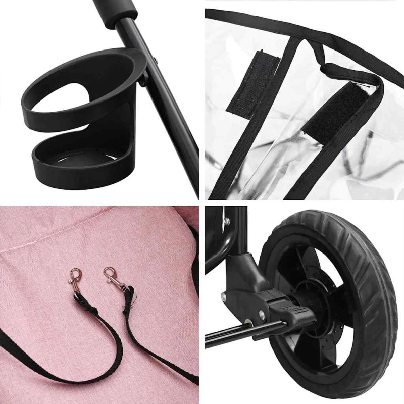 vidaXL Saliekams mājdzīvnieku ratiņš Rozā 78 x 54 x 101 cm Poliesters