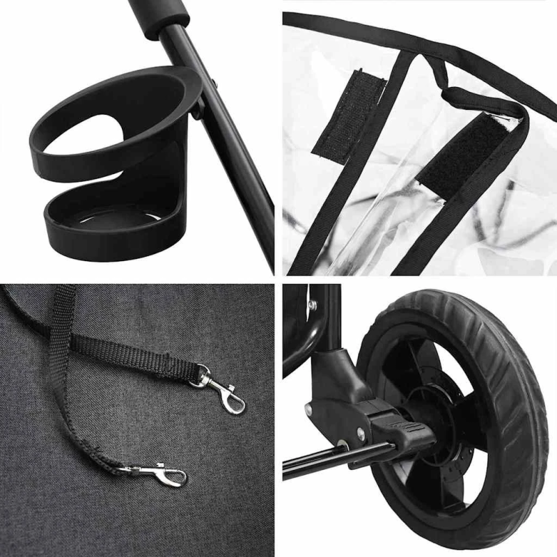 vidaXL Saliekams mājdzīvnieku ratiņš Melna 78 x 54 x 101 cm Poliesters