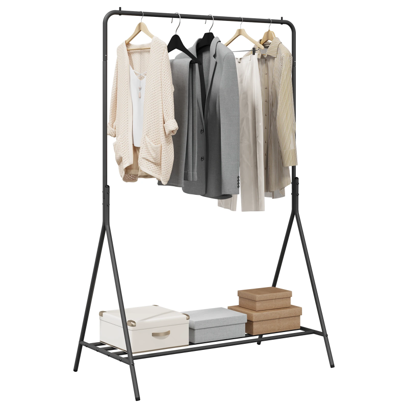 vidaXL Apģērba statīvs ar uzglabāšanu Melna 100 x 56 x 154 cm Tērauds