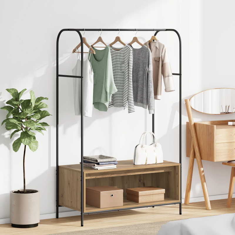 vidaXL Apģērba statīvs Brūns ozols 100 x 44 x 160 cm Inženierijas koks