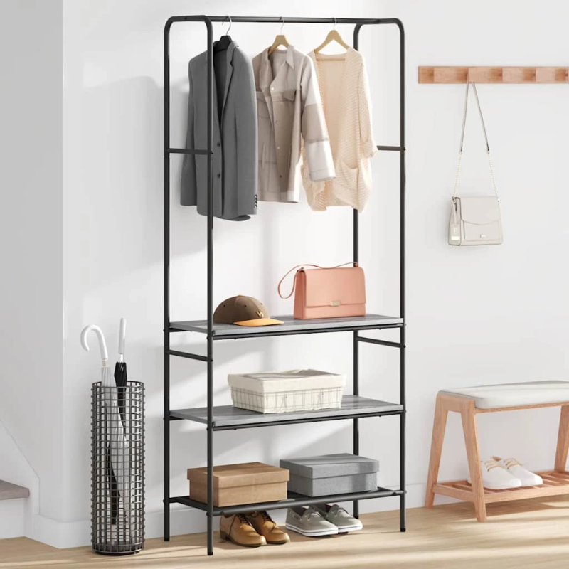 vidaXL Apģērba statīvs Pelēka Sonomas ozola 77 x 30 x 171 cm