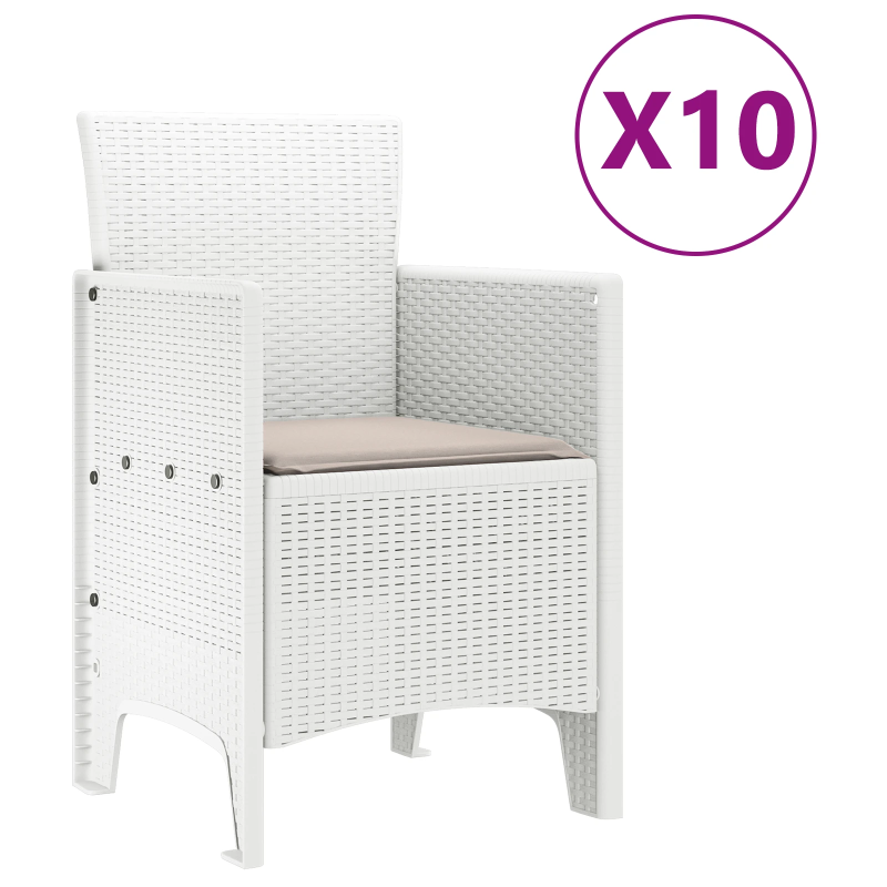 vidaXL Dārza ēdamgalds 11 pcs Balts Polipropilēns