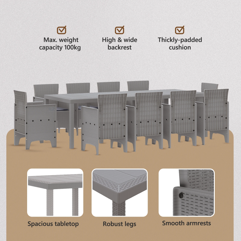 vidaXL Dārza ēdamgalds 11 pcs Gaiši pelēks Polipropilēns