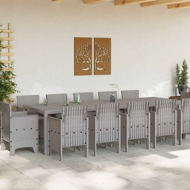 vidaXL Dārza ēdamgalds 13 pcs Gaiši pelēks Poliūtu rotangpalma
