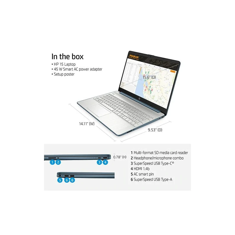 HP 15-ef2126 15.6-RYZEN 5 5500U-8GB-256GB SSD--WIN10 Home-blue ,4J771UAABA,