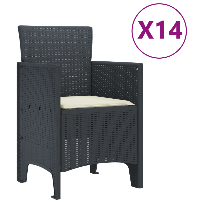 vidaXL Dārza ēdamgalds 15 pcs Antracīts Polt rattan