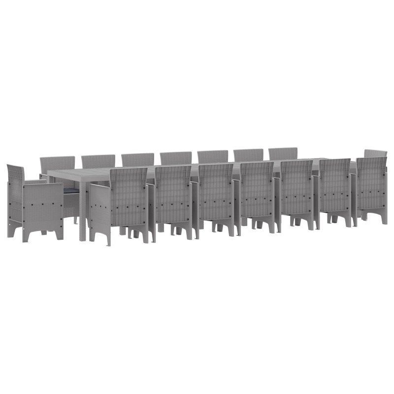 vidaXL Dārza ēdamkomplekts ar spilveniem 17 pcs Gaiši pelēks PP