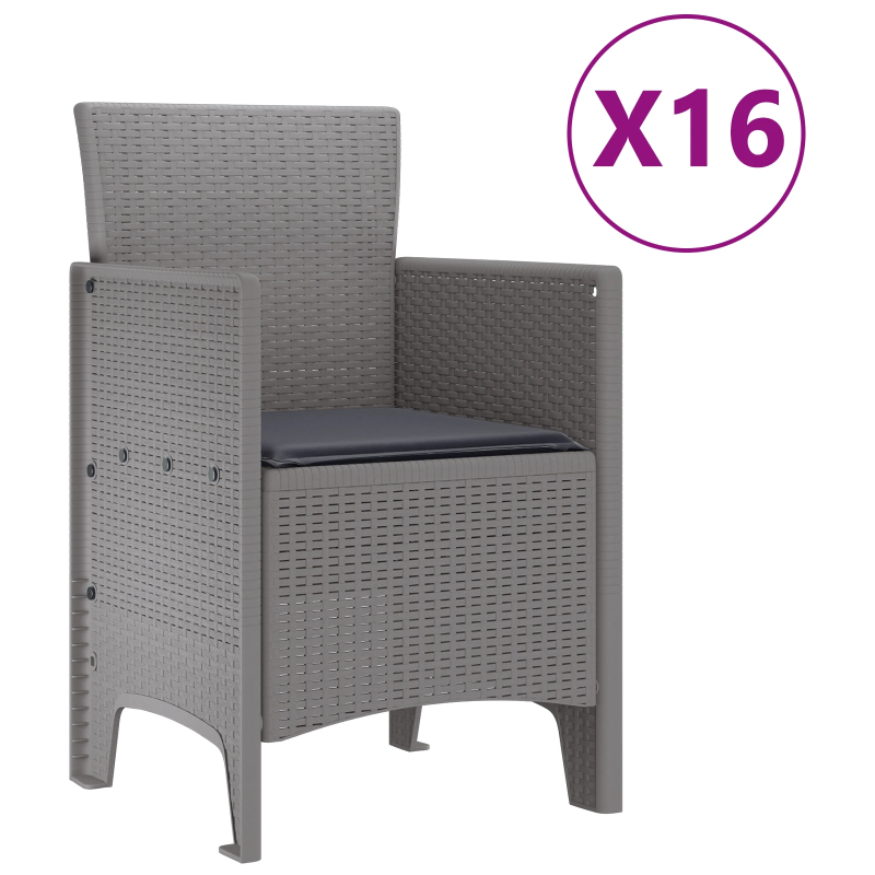 vidaXL Dārza ēdamkomplekts ar spilveniem 17 pcs Gaiši pelēks PP