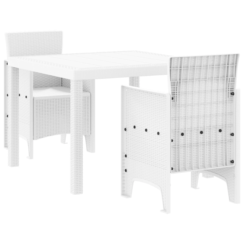 vidaXL Dārza ēdamgalds 3 pcs Balts Polt rattan