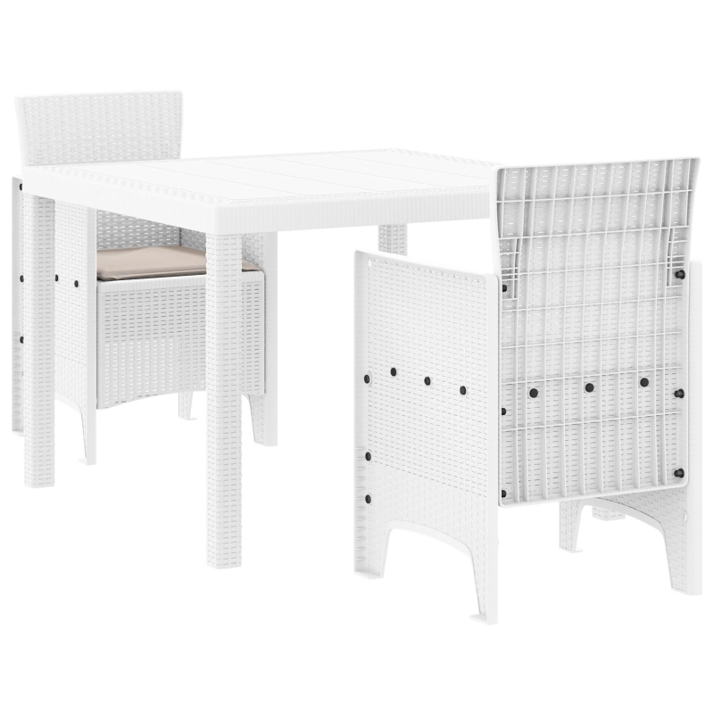 vidaXL Dārza ēdamgalds 3 pcs Balts Polt rattan