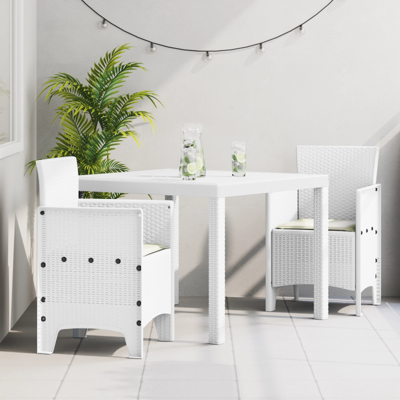 vidaXL Dārza ēdamgalds 3 pcs Balts Polt rattan