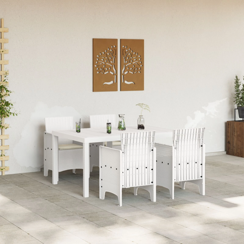 vidaXL Dārza ēdamgalds 5 pcs Balts Polt rattan