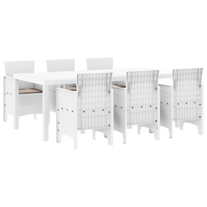 vidaXL Dārza ēdamgalds 7 pcs Balts Polt rattan