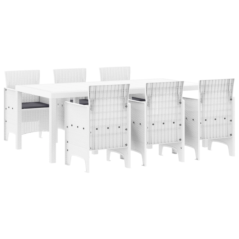 vidaXL Dārza ēdamgalds 7 pcs Balts Polt rattan