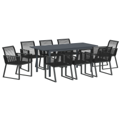 vidaXL Dārza ēdamgalds 9 pcs Melna poliratāns