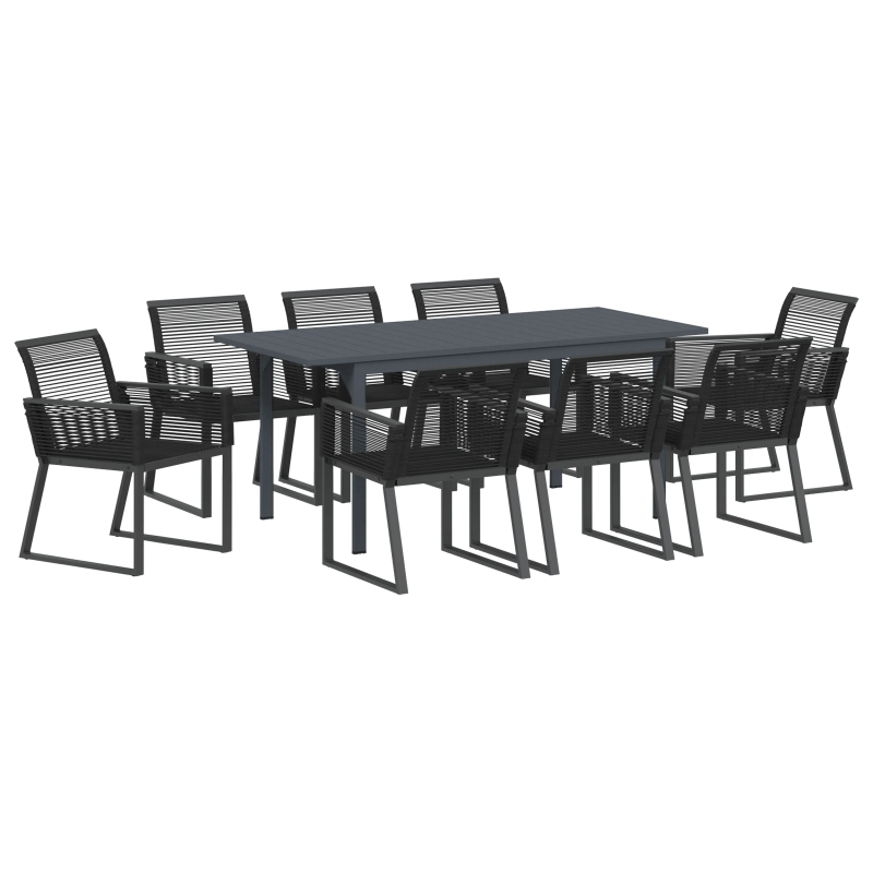 vidaXL Dārza ēdamgalds 9 pcs Melna poliratāns