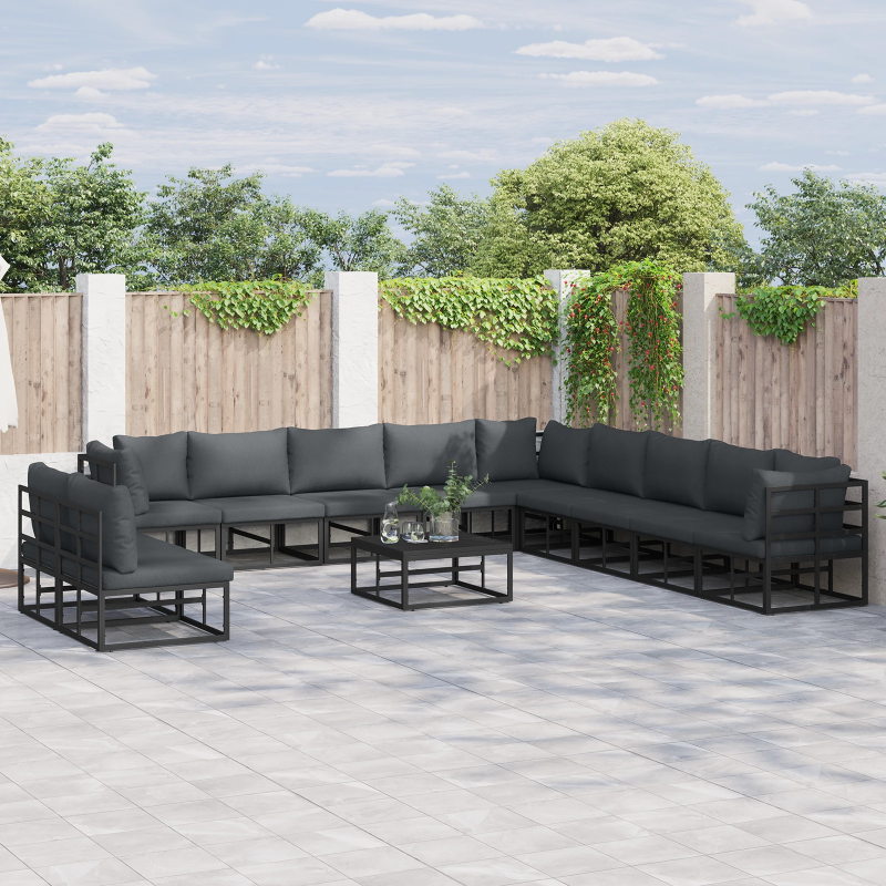 vidaXL Dārza dīvānu komplekts ar spilvenu 11 pcs Melna Alumīnijs