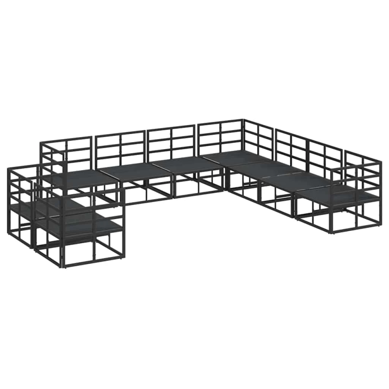 vidaXL Dārza dīvānu komplekts ar spilvenu 9 pcs Melna Alumīnijs