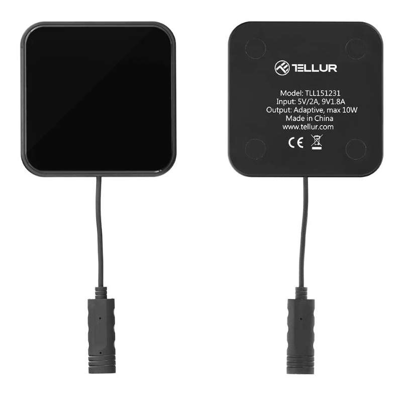 Tellur Qi Ultra-Slim Wireless Fast Charging Pad WCP03, 10W, Qi Certified, Tempered Glass Black
