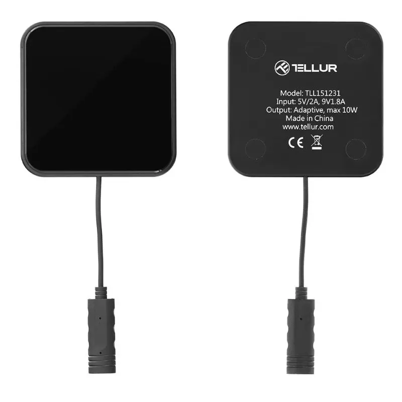 Tellur Qi Ultra-Slim Wireless Fast Charging Pad WCP03, 10W, Qi Certified, Tempered Glass Black