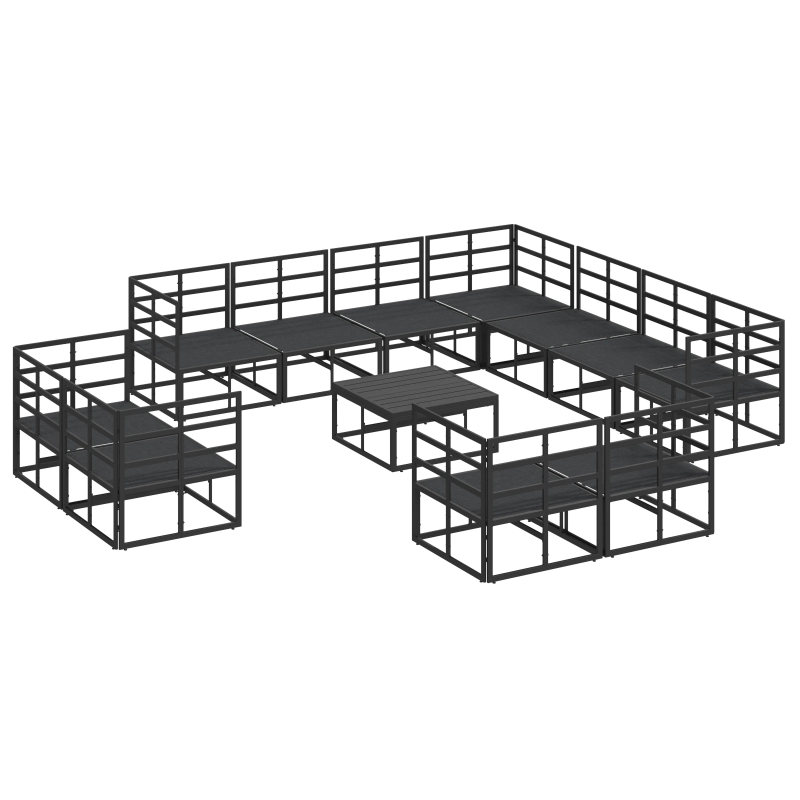 vidaXL Dārza dīvānu komplekts ar spilvenu 12 pcs Melna Alumīnijs