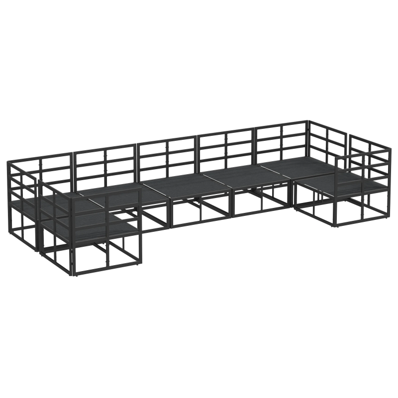 vidaXL Dārza dīvānu komplekts ar spilvenu 7 pcs Melna Alumīnijs