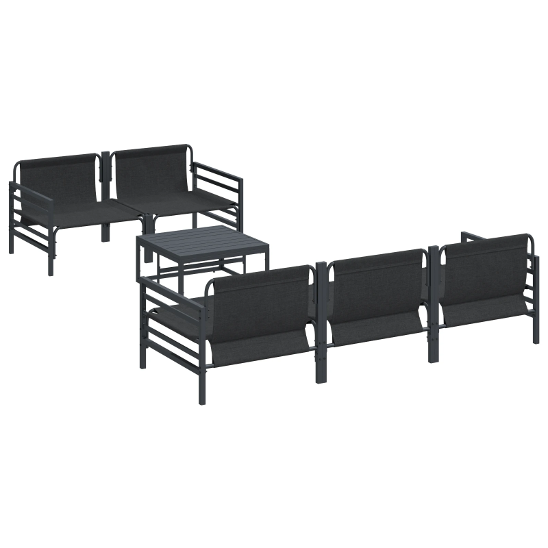 vidaXL Dārza dīvānu komplekts ar spilvenu 6 pcs Melna Tērauds