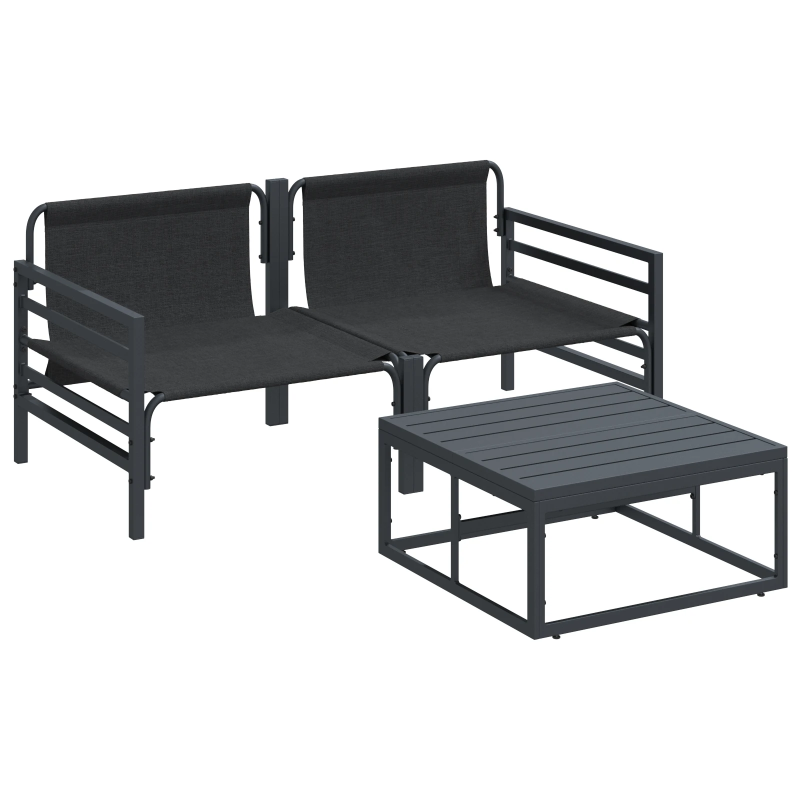 vidaXL Dārza dīvānu komplekts ar spilvenu 3 pcs Melna Tērauds