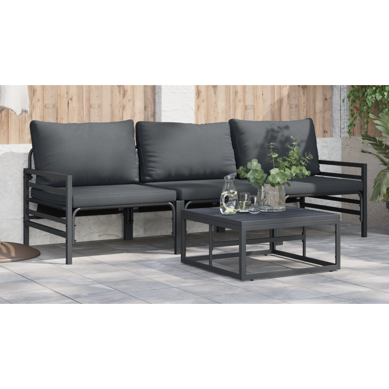 vidaXL Dārza dīvānu komplekts ar spilvenu 3 pcs Melna Tērauds