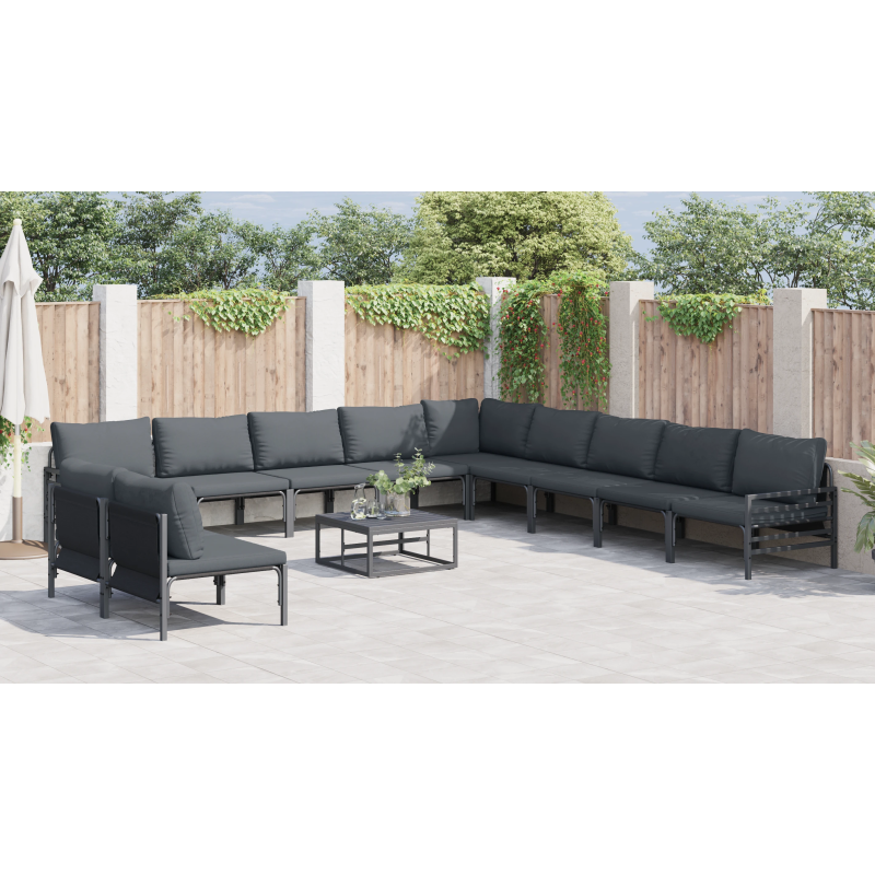 vidaXL Dārza dīvānu komplekts ar spilvenu 12 pcs Melna Tērauds