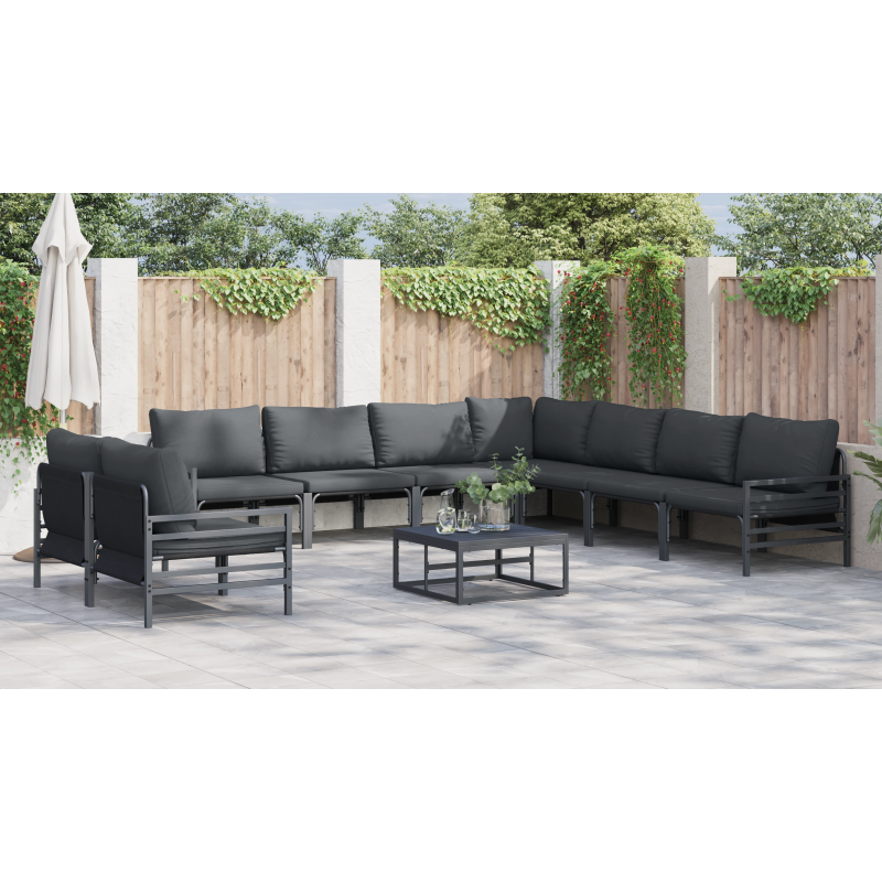 vidaXL Dārza dīvānu komplekts ar spilvenu 10 pcs Melna Tērauds