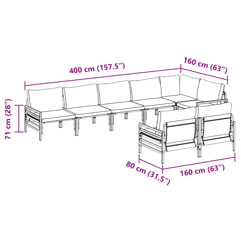 vidaXL Dārza dīvānu komplekts ar spilvenu 8 pcs Melna Tērauds