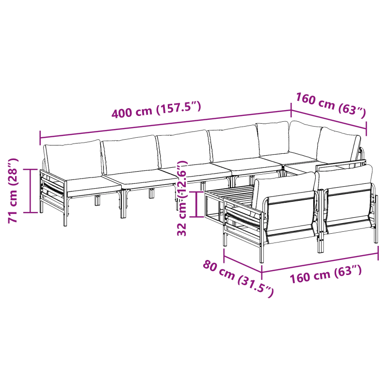 vidaXL Dārza dīvānu komplekts ar spilvenu 9 pcs Melna Tērauds