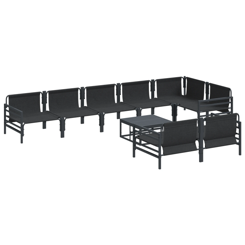 vidaXL Dārza dīvānu komplekts ar spilvenu 9 pcs Melna Tērauds