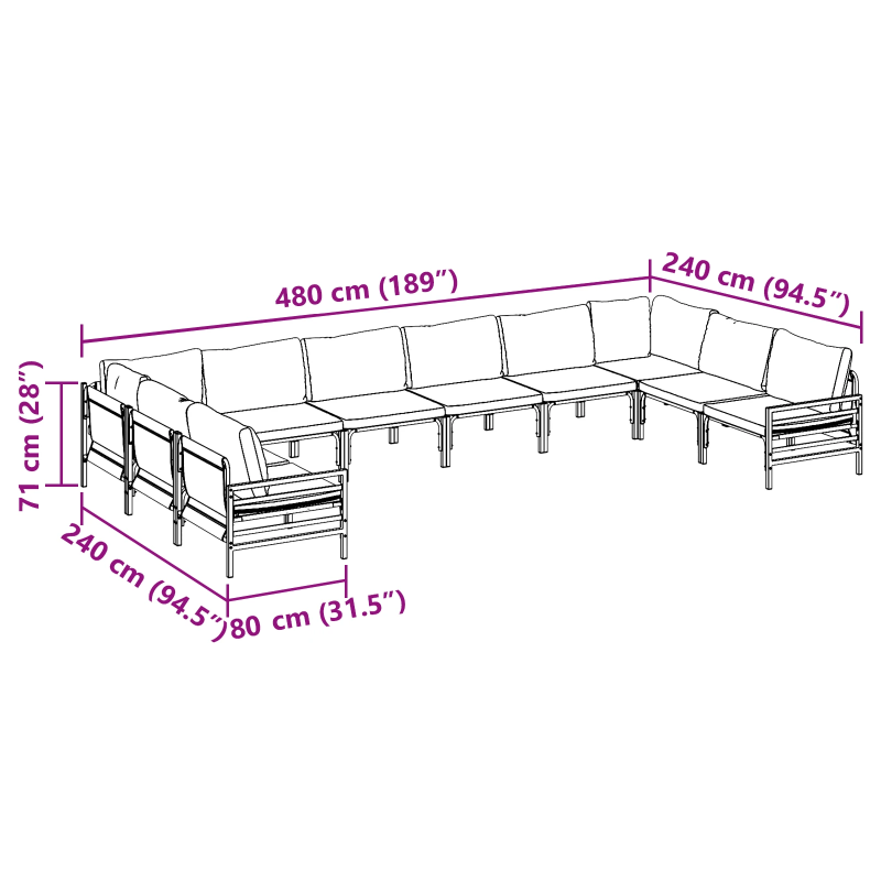 vidaXL Dārza dīvānu komplekts ar spilvenu 10 pcs Melna Tērauds