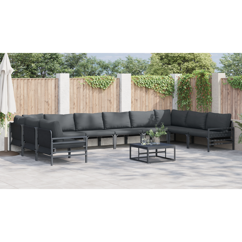 vidaXL Dārza dīvānu komplekts ar spilvenu 11 pcs Melna Tērauds