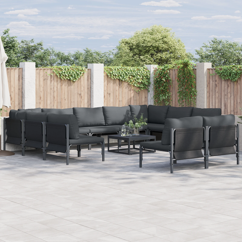 vidaXL Dārza dīvānu komplekts ar spilvenu 12 pcs Melna Tērauds