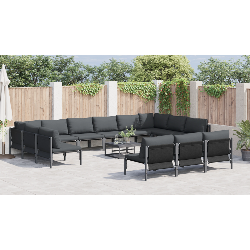 vidaXL Dārza dīvānu komplekts ar spilvenu 13 pcs Melna Tērauds