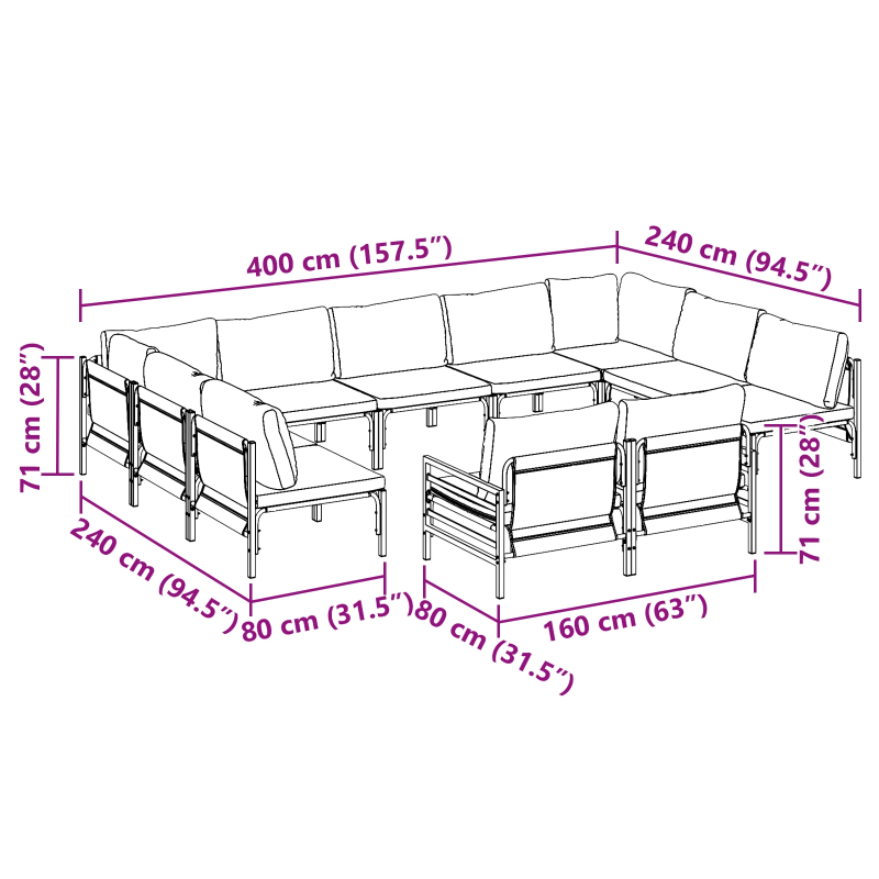 vidaXL Dārza dīvānu komplekts ar spilvenu 11 pcs Melna Tērauds