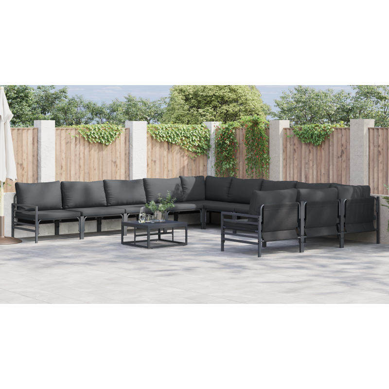 vidaXL Dārza dīvānu komplekts ar spilvenu 12 pcs Melna Tērauds