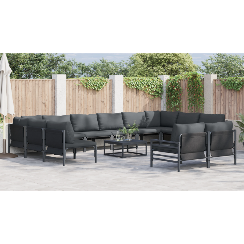 vidaXL Dārza dīvānu komplekts ar spilvenu 12 pcs Melna Tērauds