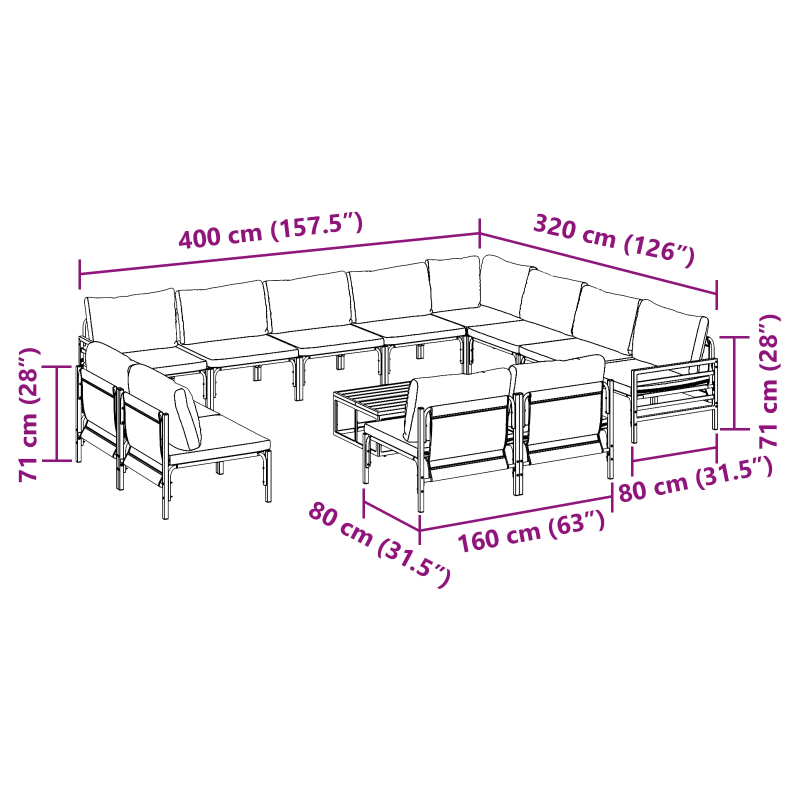 vidaXL Dārza dīvānu komplekts ar spilvenu 13 pcs Melna Tērauds