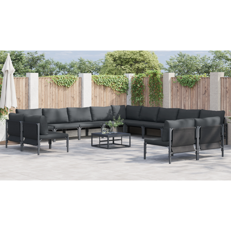 vidaXL Dārza dīvānu komplekts ar spilvenu 13 pcs Melna Tērauds