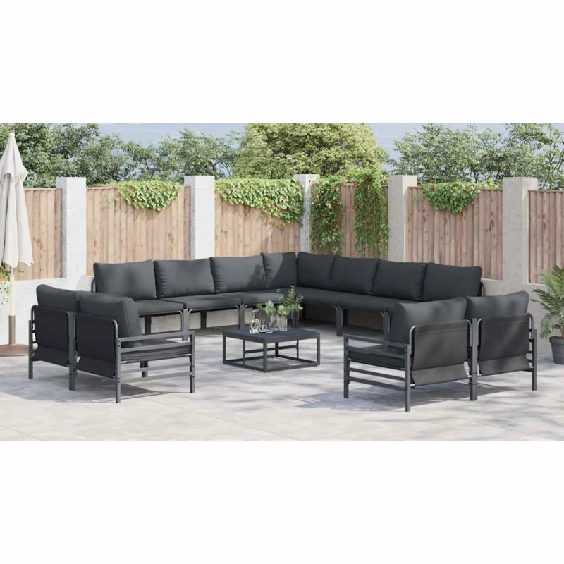 vidaXL Dārza dīvānu komplekts ar spilvenu 11 pcs Melna Tērauds