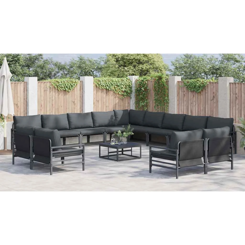 vidaXL Dārza dīvānu komplekts ar spilvenu 13 pcs Melna Tērauds