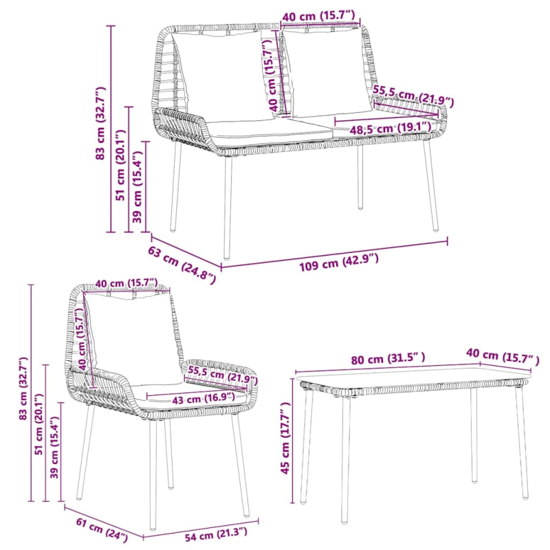 vidaXL Dārza mēbeļu komplekts 4 pcs Melns un Krēmkrāsa poliratāns