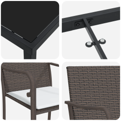 vidaXL Dārza ēdamgalds 3 pcs Brūns un melns PE ratan
