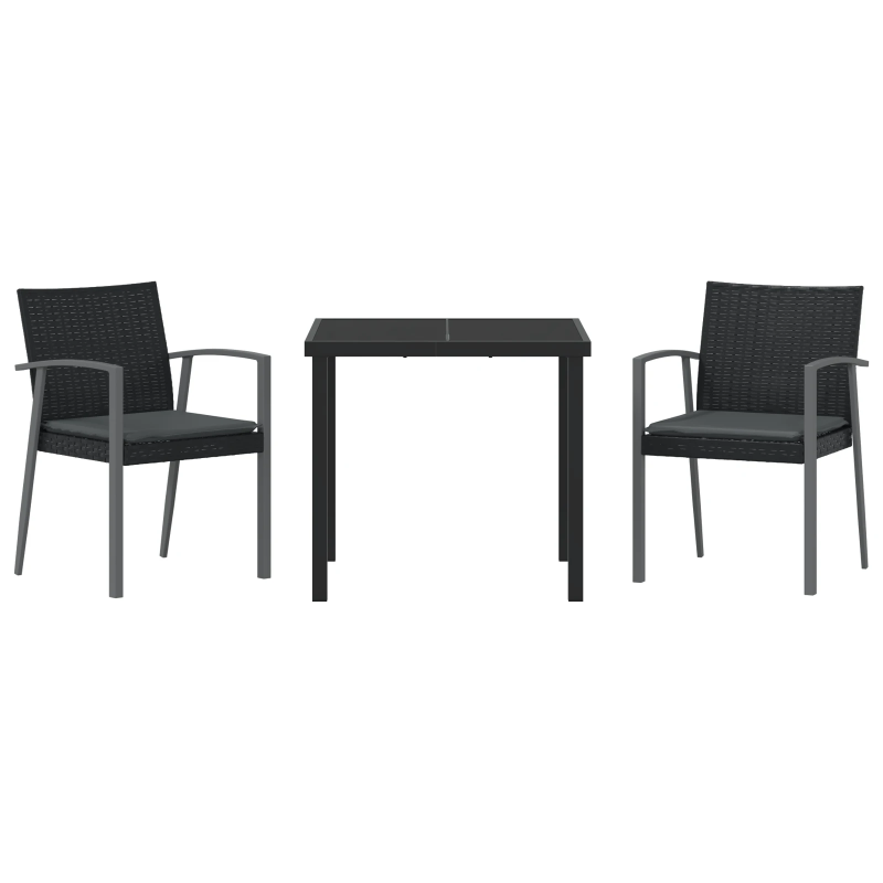 vidaXL Dārza ēdamgalds 3 pcs Melns un pelēks PE ratan